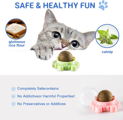 Catnip Balls Wall Interactive Toys Ball 360° Balls for Cats Cat Nip Catnip Toy Anxiety Relief Indoor Edible Cat Nips Organic Ball Rotatable Play Chew Teeth Cleaning 4 Pack