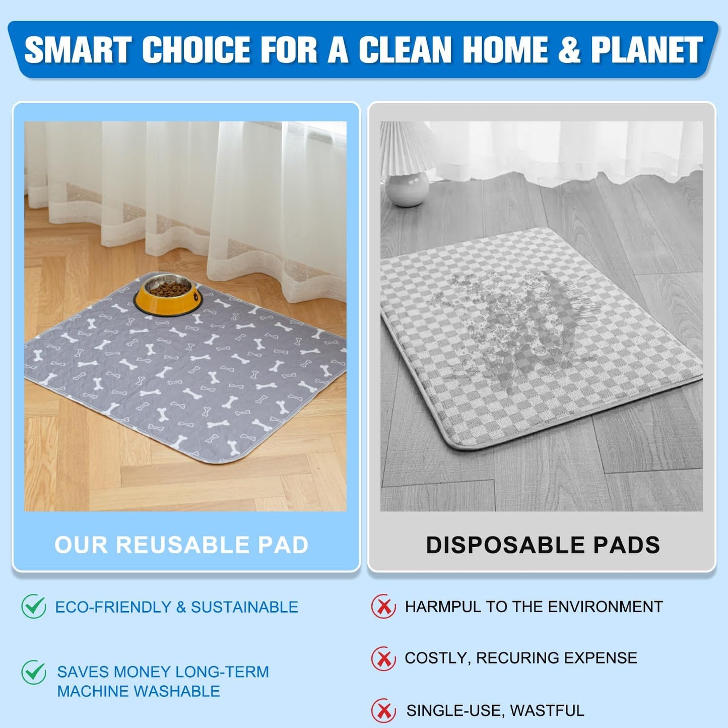 Puppy Pee Pads for Dogs, Washable Pet Pads for Dogs & Cats, Reusable Pet Pads with Pheromones, Durable Leak-Proof & Anti-Slip Pet Training Pads for Home & Travel (Large 32 * 35 in)