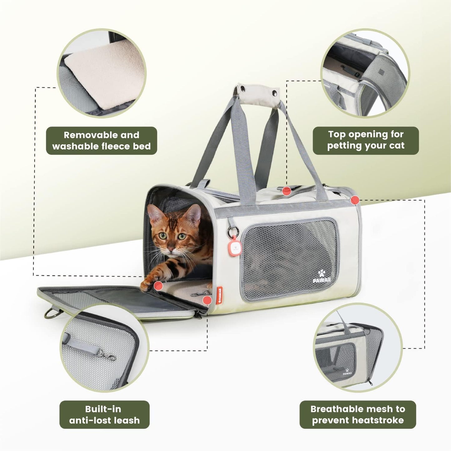 Pawaii Cat Carrier with ID Tag, TSA Airline Approved Soft Sided Collapsible Pet Travel Carrier, Portable Comfortable Convenient Foldable Cat Travel Bag