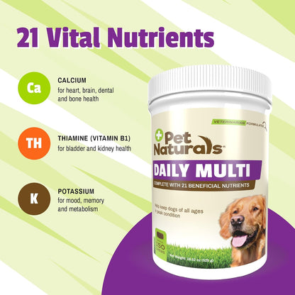 Pet Naturals Daily Multivitamin for Dogs, Veggie Flavor, 150 Chews - Yummy Chews with Amino Acids, and Antioxidants - Supports Energy, Metabolic Function and Pet Wellness