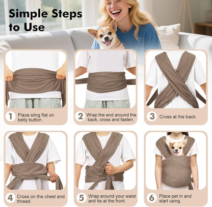 Pawaboo Pet Sling Carrier for Small Dogs and Cats, Hands Free Dog Carriers Sling, Anti-Anxious Soft Cotton Front Facing Cat Carrier Papoose, Puppy Kitten Pouch Reduce Back Neck Pain, Brown