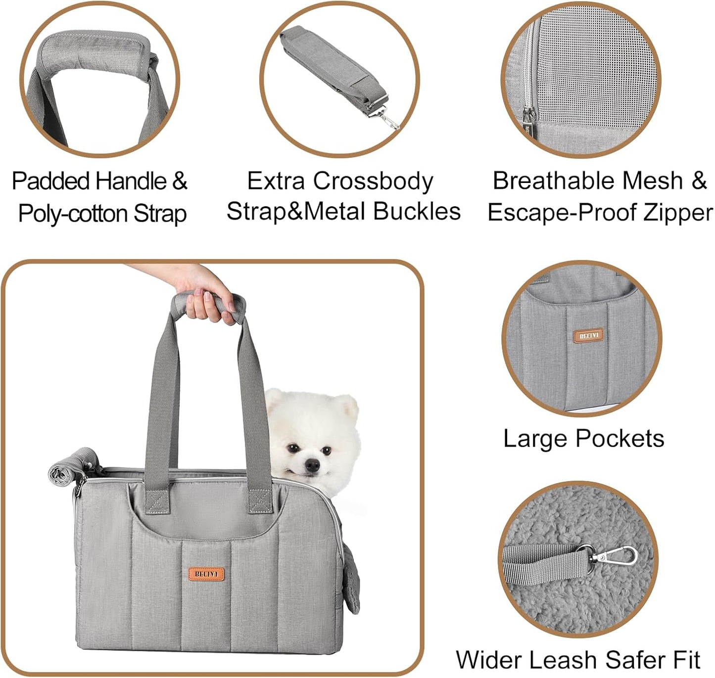 Dog Purse Carrier for Small Dogs Cats Rabbits Up to 13lbs, Lightweight Pet Sling Carriers with Crossbody Strap, Portable Puppy Soft Sided Tote Bag Carrier for Vet,Hiking,Travel Gray