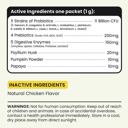 Probiotics for Dogs - Dog Probiotics Powder with 11 Strains, 4 Prebiotics & 5 Enzymes, Pet Probiotic Help Flora Balance, Digestion Health & Gut Support, Diarrhea and Yeast Infection -60 Single Packets