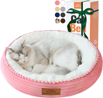 20in Washable Cat Beds for Indoor Cats - Round Donut Pet Bed for Cats, Small Dogs, Puppy, Kitten - Anti-Slip Bottom, Calming Bed Gift - Pink