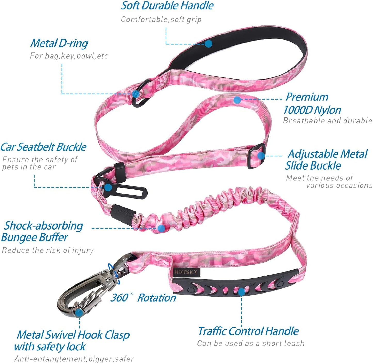 Hotsky Tactical Dog Harness and Leash for Medium Dogs No Pull, Adjustable Reflective Military Dog Vest Harness with Control Handle Molle System for Dogs Training Walking(Pink Camo, L)