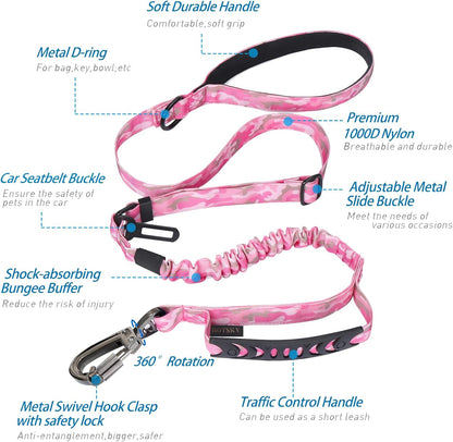 Hotsky Tactical Dog Harness and Leash for Medium Dogs No Pull, Adjustable Reflective Military Dog Vest Harness with Control Handle Molle System for Dogs Training Walking(Pink Camo, L)