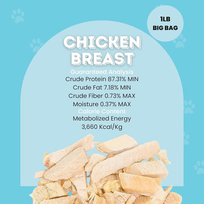Hotspot Pets Freeze Dried Chicken Treats for Cats & Dogs -1LB Big Bag- Made in USA - Single Ingredient - Resealable Bag, All Natural Grain-Free Chicken Breast- Perfect for Training, Topper or Snack