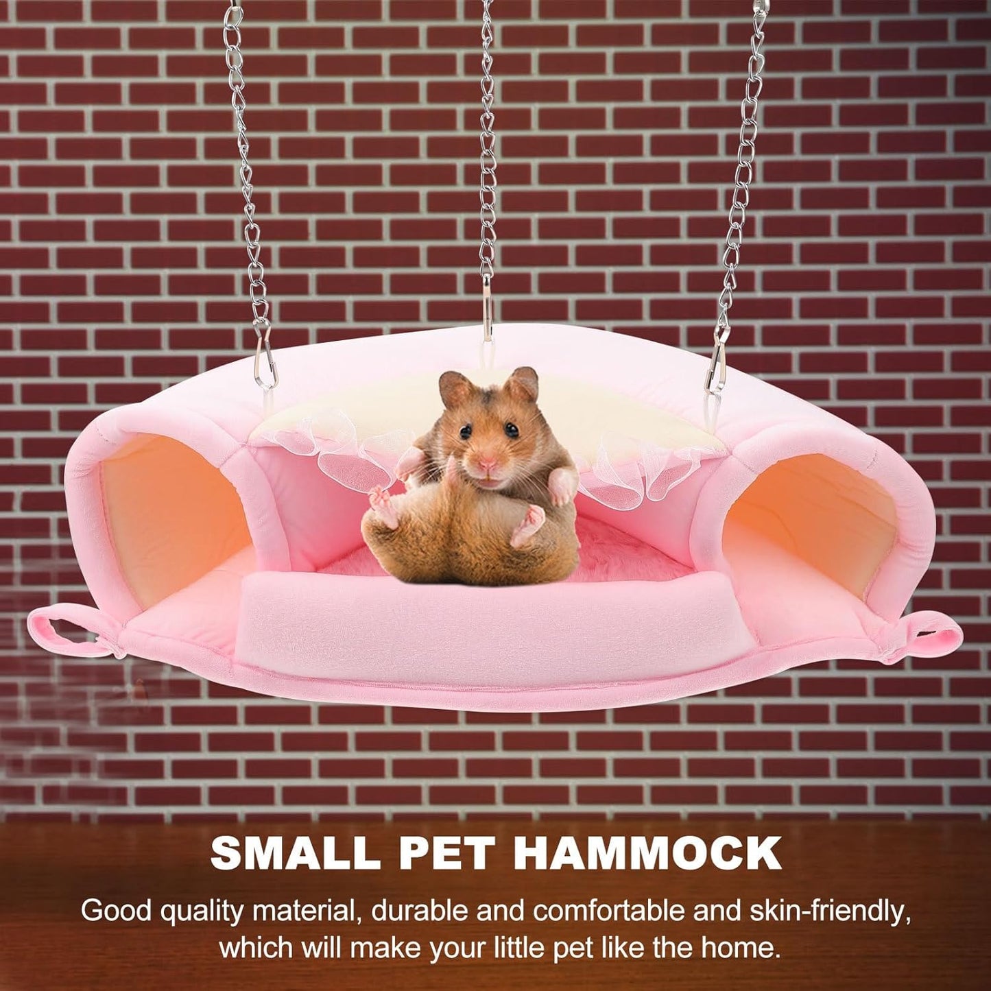 Sugar Glider Hanging Nest and Hamster Tunnel Bed, Warm Soft Hanging Hammock for Small Pets, Pink L Size, Comfortable Sleeping Hideout for Hamsters, Squirrels, and Sugar Gliders
