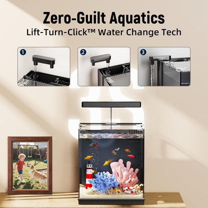 Beta Fish Tank, 2 Gallon Betta Fish Aquariums with Filter & Light, for Men, Fish Tanks for Kids & Starter, Black