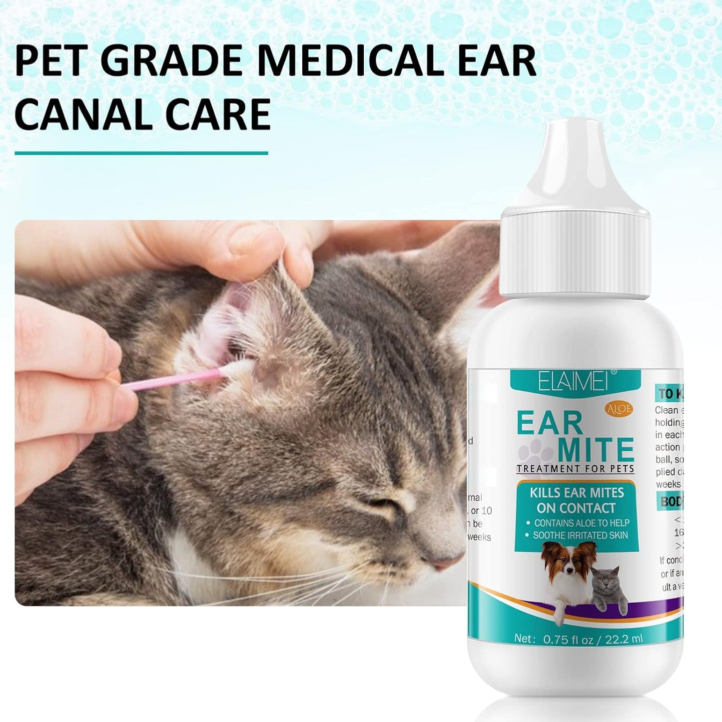 FANSHI Ear Treatment for Dogs & Cats, Cat Ear Care Cleaning with Aloe - Gentle Ear Cleaner Drop Soothing & Clean, Helps Remove Debris & Soothe Itchy Ears, 0.75 fl oz
