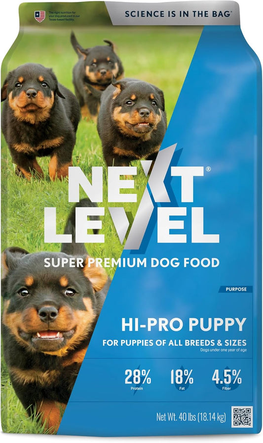 Next Level Super Premium Dog Food – HI-PRO Puppy – Dry Kibble for Dogs for Small Breeds at All Life Stages – 28% Protein, Beef, Pork, Fish, Chicken with Gluten Free Grains