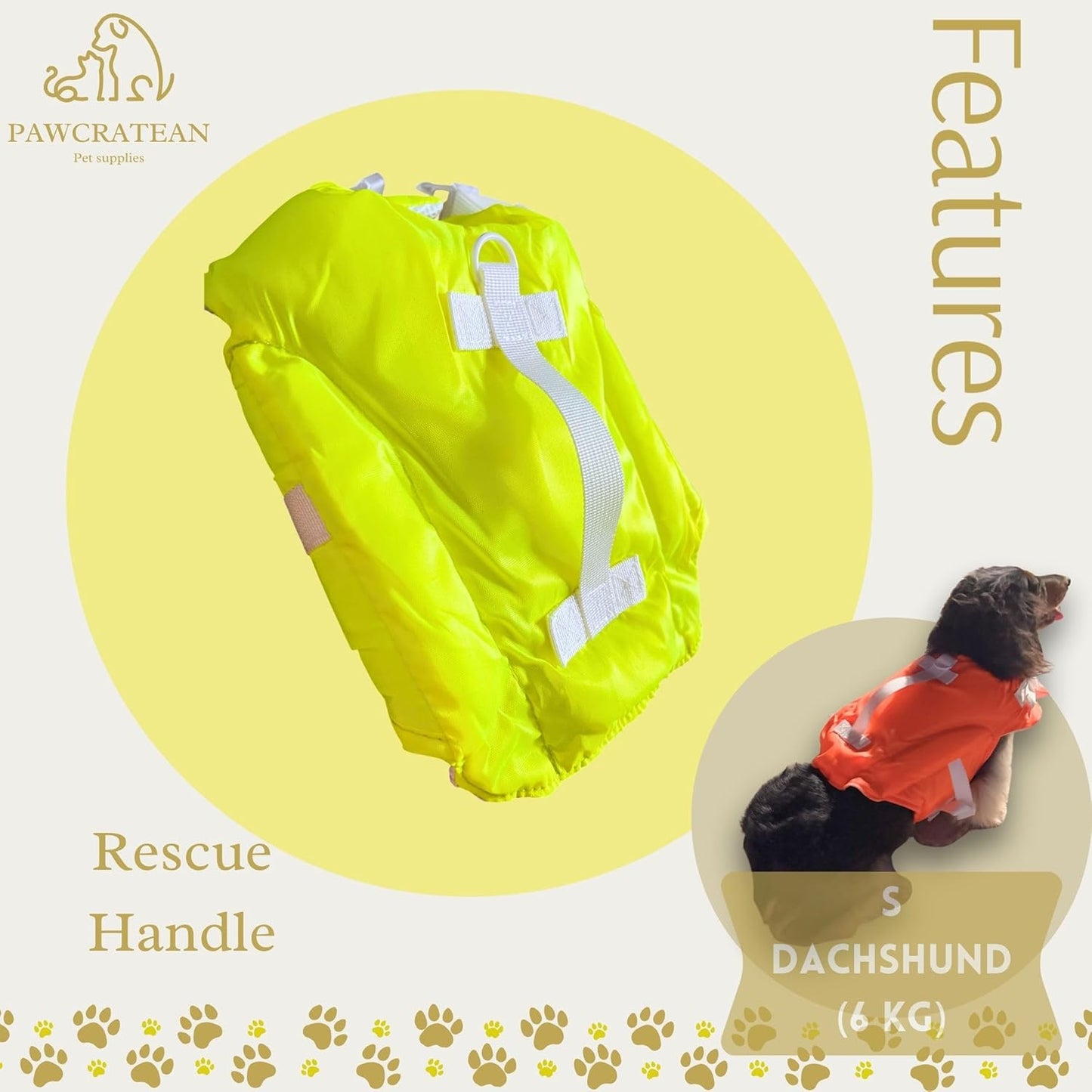 High-Visibility Dog Life Jacket – Adjustable Safety Vest with Secure Handle for Swimming, Boating & Water Activities (Yellow, Large)