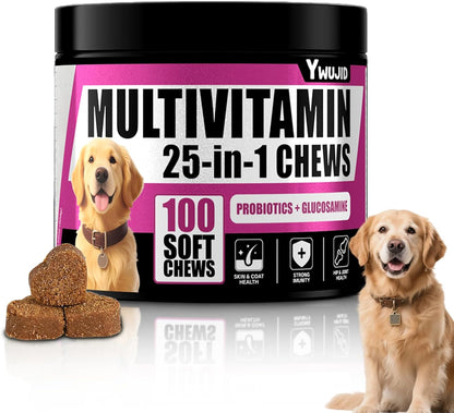 Dog Multivitamin Chewable with Probiotics,Dog Vitamins and Supplements for Hip & Joints,Pets Immune Support,Skin,Coat,Heart,Gut Health with Omega 3,Glucosamine for All Breeds Dogs-Senior & Puppy