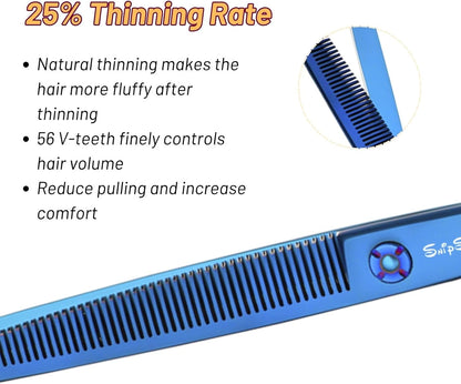 7.5in 25° Curved & 7in Thinning Shears for Dog Grooming, Professional Dog Grooming Scissors Set, VG10 Stainless Steel Sharp, Bend Pet Trimming Shears for Dogs Cats Groomer, Ergonomic with CNC Screw
