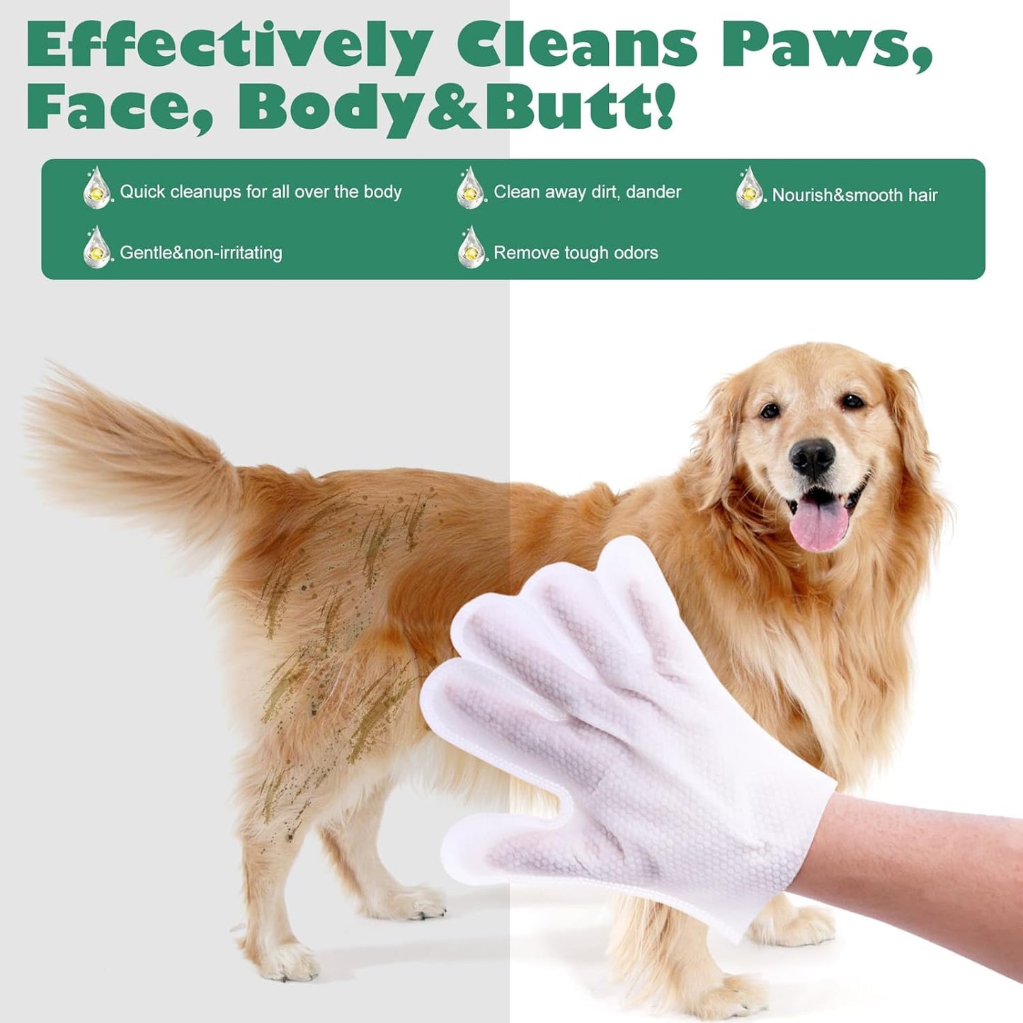 CuteBone Pet Glove Wipes - Dual-Sided Grooming Gloves with Wipes, Gentle and Effective Cleaning for Dogs, Removes Dirt, Fur, and Dander, Convenient and Mess-Free Grooming Solution, 18 Count