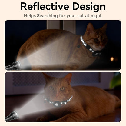 Vanjua 2 Pack Airtag Cat Collar Breakaway with Bell, Reflective Kitten Collar with Air Tag Cat Collar Holder Case for Girl Boy Cats, Pet Supplies Accessories (Black B+Blue B)