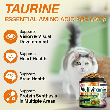 Cat Skin & Coat + Multivitamin - 500 Chews Crunchy & Creamy Cheese Core with Omega-3, Vitamins C & E, Biotin for Healthy Coat - Immune,Eye, Brain, and Bone Support for All Cats