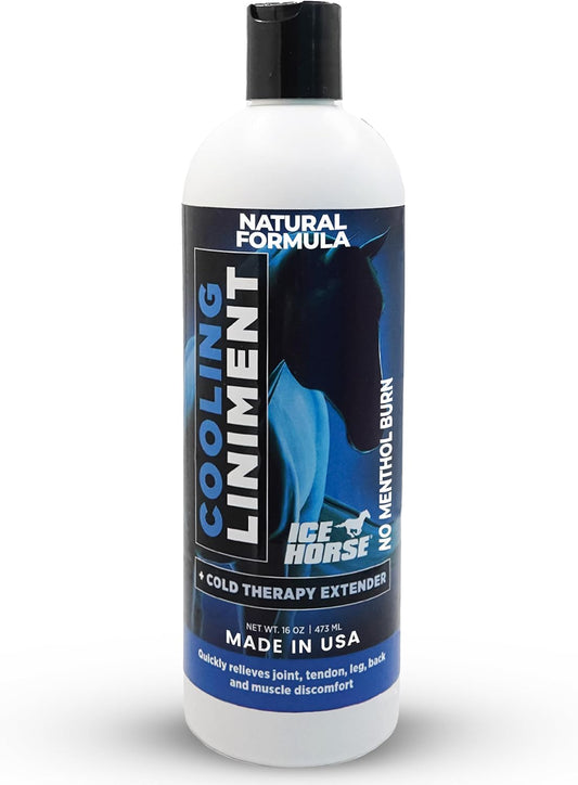 Ice Horse Cooling Liniment Gel for Horses – Competition Safe Horse Liniment for Sore Muscles & Joints – Arnica, MSM & Calendula Formula with No Burn or Blister – Odorless & Colorless Muscle Gel (16oz)