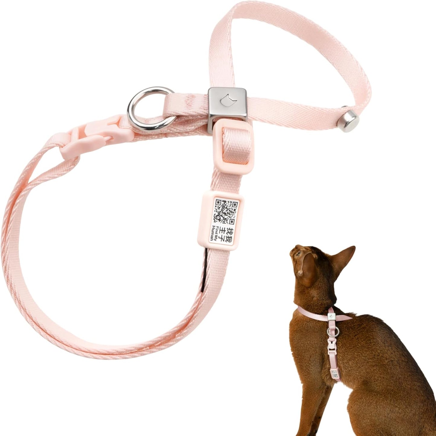 Escape Proof Cat Harness Anti-Choke Quick Release Adjustable QR Code Soft Nylon Durable Lightweight Figure 8 Cat Harness Anti Escape for Kitten Small Medium Large Cats (Blush Pink, M)