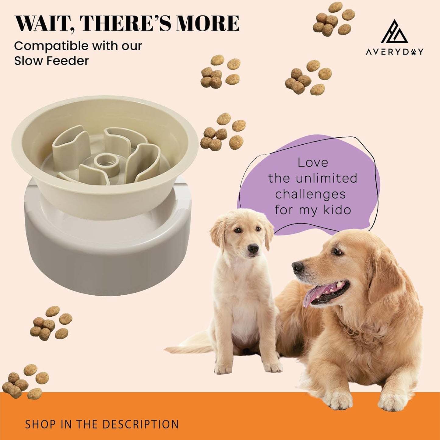 AVERYDAY Slow Feeder Dog Bowl Set with 1 Base and 3 Puzzle Inserts Customizable Design BPA-Free and Dishwasher Safe for Small Medium Large Dogs