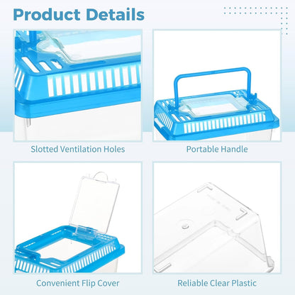30 PCS Plastic Reptile Terrarium Carrier Cage, Portable Transparent Aquarium Box with Slotted Ventilation Holes for Turtle, Snake, Spider, Breeding, Hatching, Fish, 5 Colors Lid, 5 x 3.4 x 3.4 in