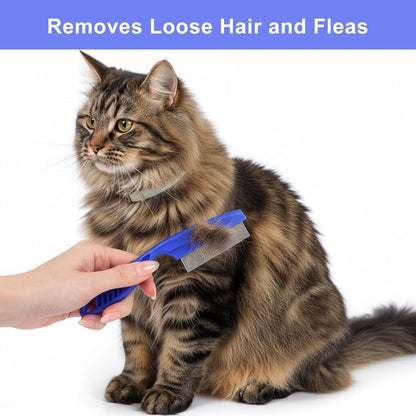6-Pack Cat Flea Brush Flea Comb for Cats Stainless Steel Lice Comb Set Dog Brush Double-Sided Tear Stain Remover Pet Grooming Kit for All Types of Small Medium Large Pets (Blue)