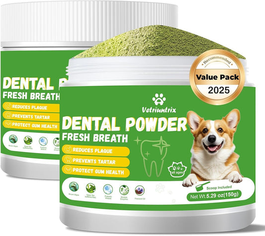 Dog Dental Care Powder - 300g Teeth Cleaning Powder for Dogs with Probiotic, Plaque & Tartar Control with Natural Enzymes, Fresh Breath for Small Medium Large Dogs