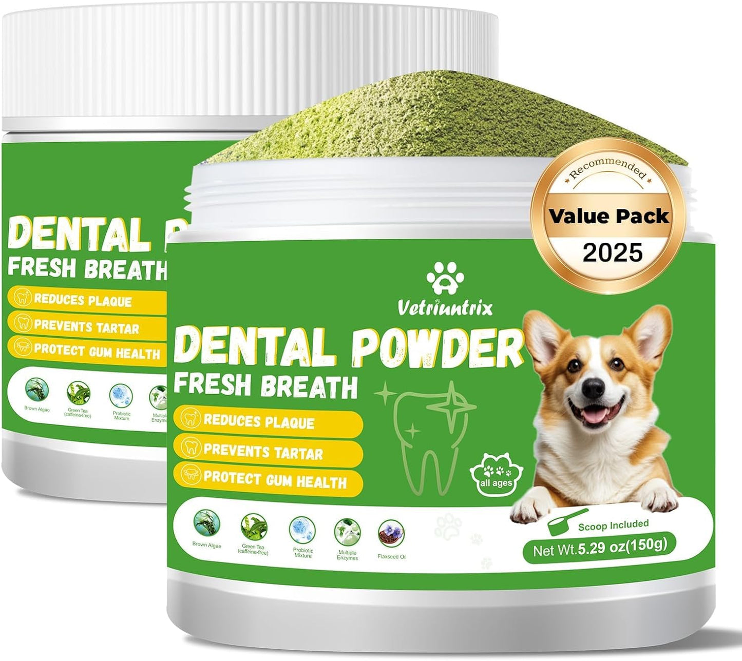 Dog Dental Care Powder - 300g Teeth Cleaning Powder for Dogs with Probiotic, Plaque & Tartar Control with Natural Enzymes, Fresh Breath for Small Medium Large Dogs