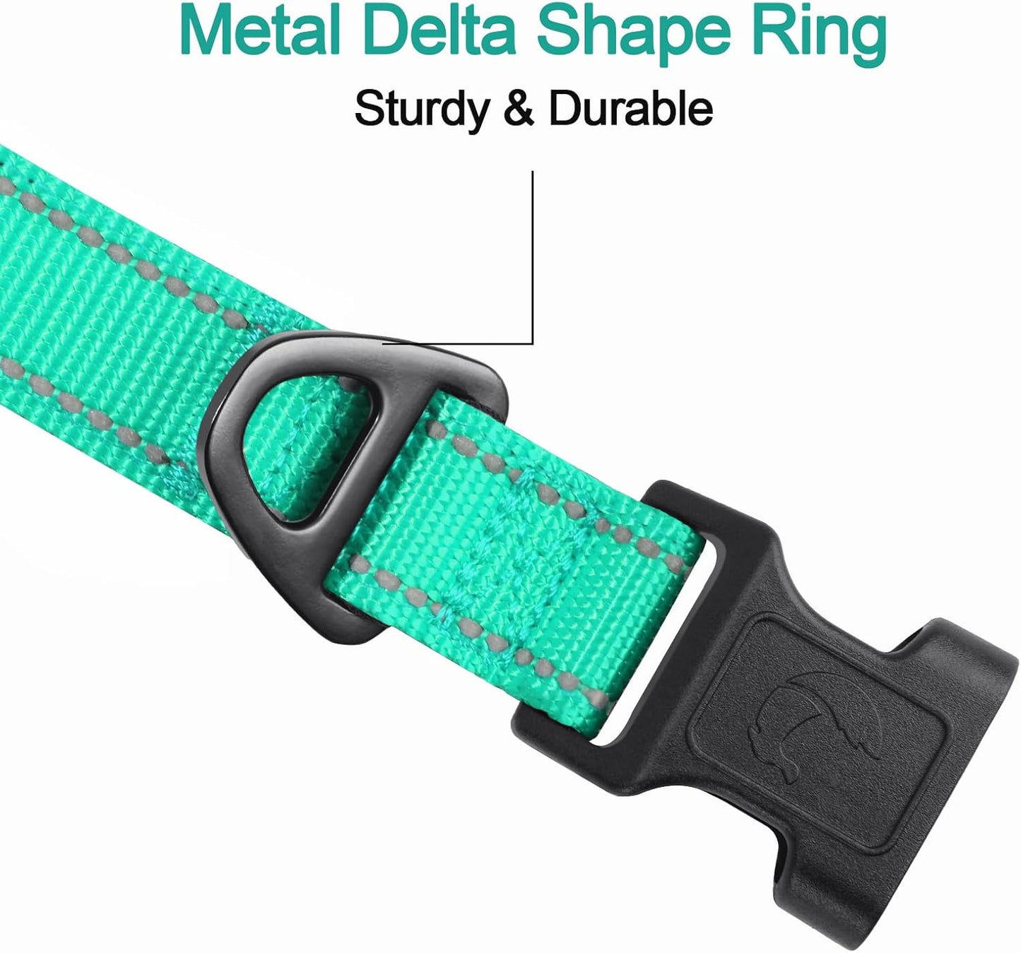 Joytale Reflective Dog Collar, Soft Neoprene Padded, Metal D-Ring, Nylon Pet Collar Adjustable for Large Dogs, Teal, L