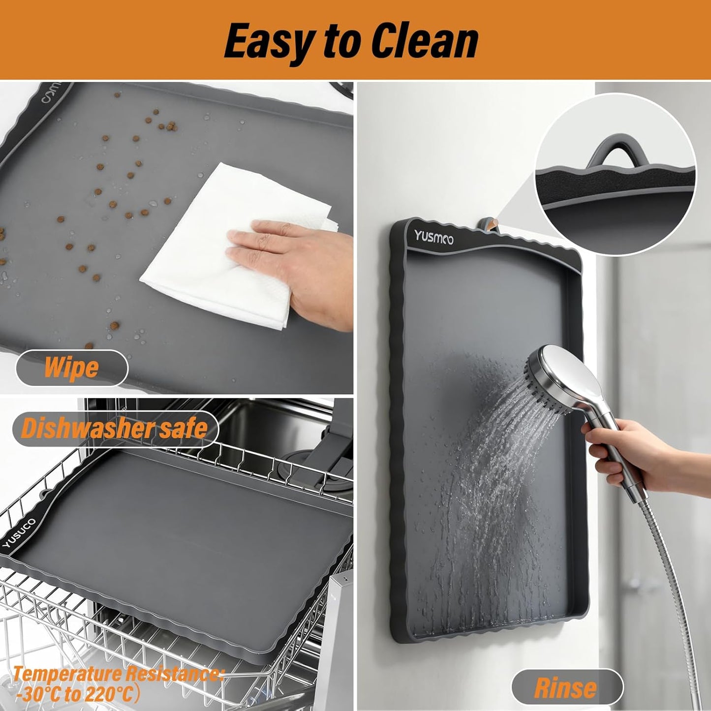 Dog Food Mat 20" x 15", Waterproof Silicone Pet Feeding Mat with Raised Edge & Residue Pocket, Non-Slip Bowl Mat for Dog Cat Food and Water, Easy to Clean Floor Protector