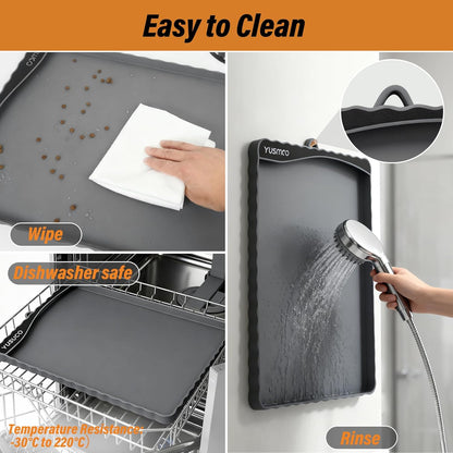 Dog Food Mat 20" x 15", Waterproof Silicone Pet Feeding Mat with Raised Edge & Residue Pocket, Non-Slip Bowl Mat for Dog Cat Food and Water, Easy to Clean Floor Protector