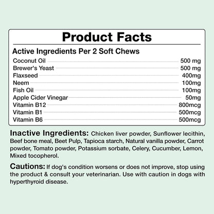 Flea and Tick Prevention for Dogs Chewables - 180 Treats - Natural Dog Flea and Tick Treatment Chewable Supplement for All Breeds & Ages - Soft Chews - Chicken Flavor
