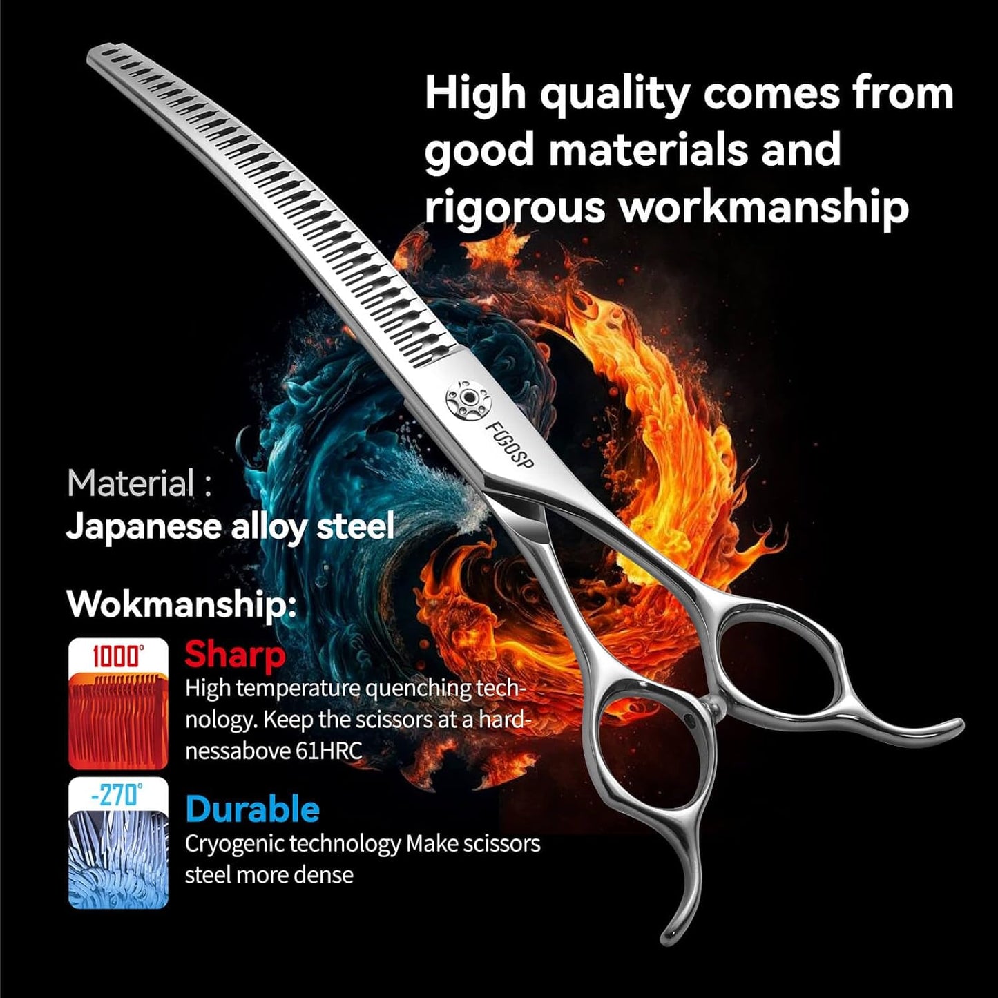 Curved Thinning Shears Dog Grooming Scissors 7.5" Curved Chunkers for Dogs Pet Japan Alloy Steel 70% Thinning Rate 33 Horseshoe Teeth Fluffier Natural (7.5 in, Curve Chunker with Comb)