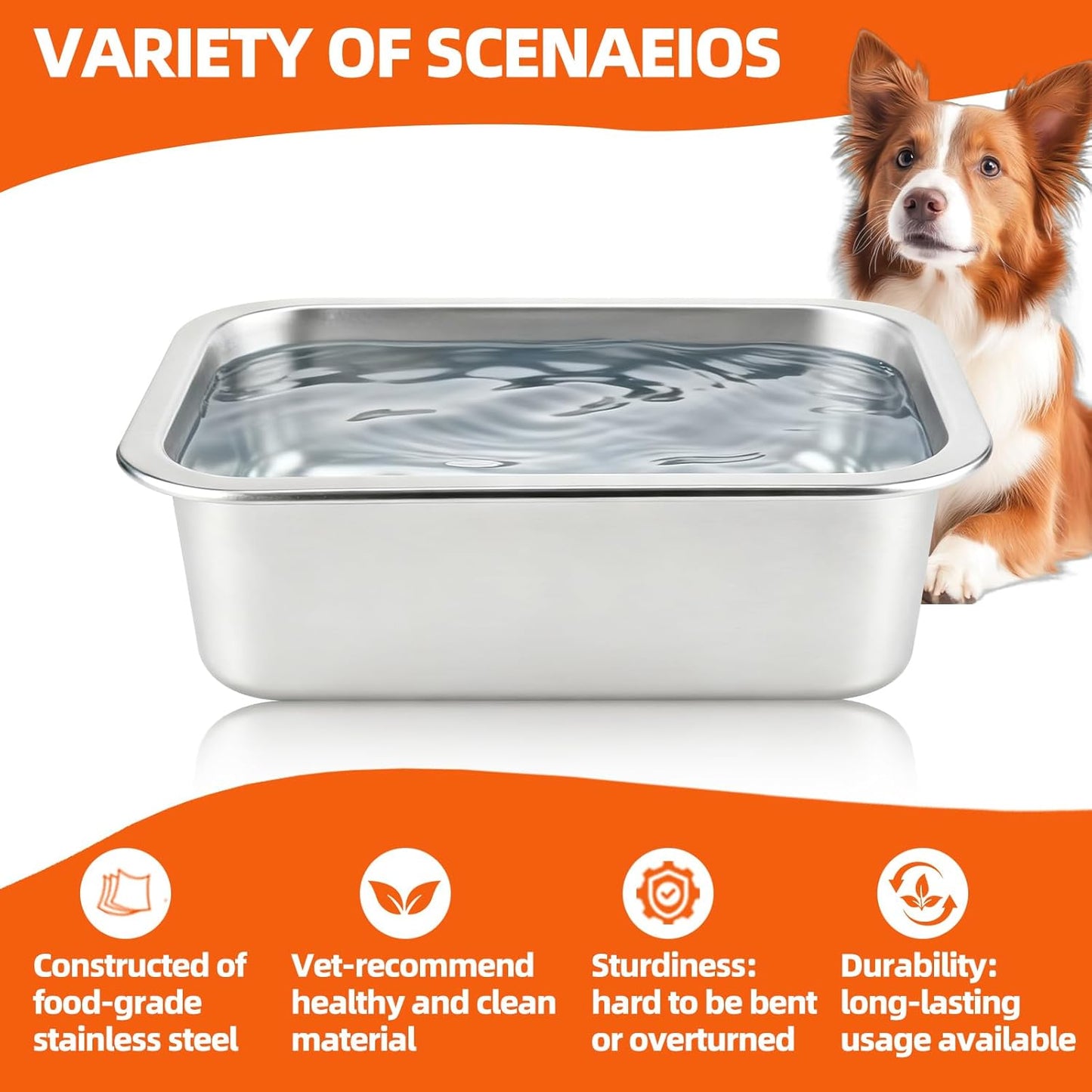 Stainless Steel Dog Bowl 1.25 Gallons - Large Metal Pet Food and Water Bowl, No-Spill Design for Big, X-Large Dogs & Cats, Perfect for Indoor and Outdoor Use (1.25 Gallons)