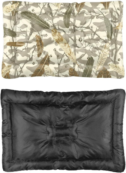 Feathers Paw Print Camouflage Dogbeds for Medium Dogs Kennel Mats for Crates Dog Kennel Pads Crates Dog Crate Beds Washable Non-Slip Bed Crate Small Puppy Bed Mat Car Pillow Indoor Outdoor 24X18 Inch