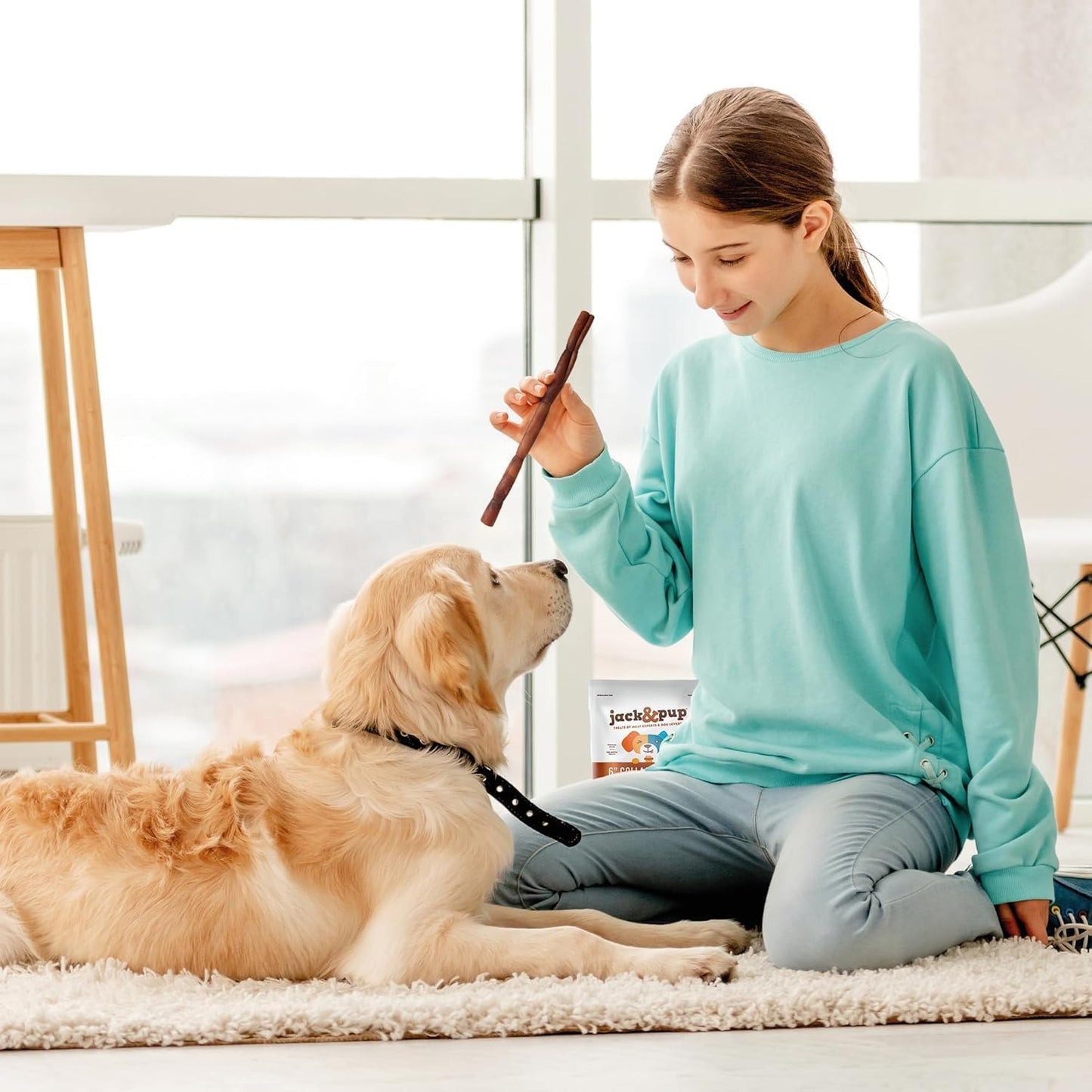 Jack&Pup 6" Beef Collagen Sticks for Dogs | Rawhide Free Dog Chews Long Lasting | Single Ingredient Healthy Dog Treats for Medium Dogs | Bully Stick Alternative (4 Pack)