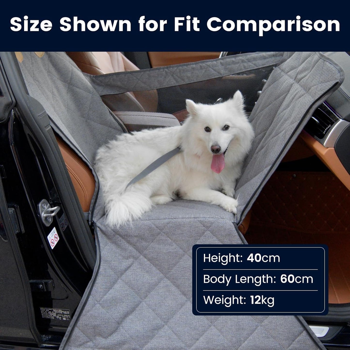 Front Seat Dog Car Seat for Small/Medium Dogs with Door Protection – Full Coverage Pet Booster Seat with Mesh Window, Zippered Side Flaps, Safety Buckle, Grey Linen Fabric