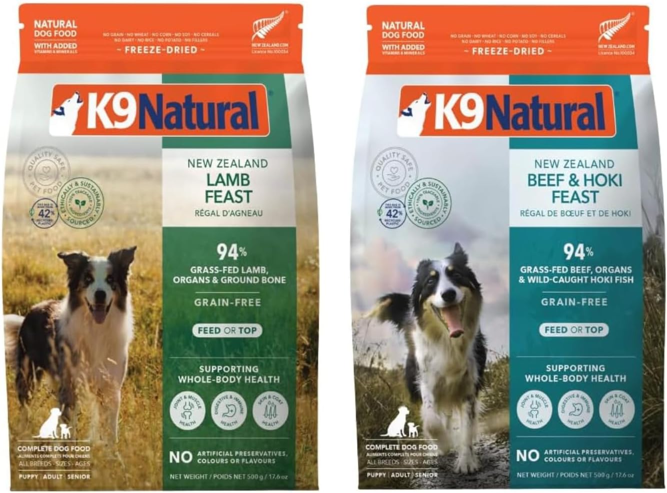 K9 Natural - Grain Free Freeze Dried Dog Food - Lamb, 1.1lb and Hoki & Beef, 17.6oz