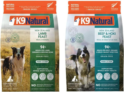 K9 Natural - Grain Free Freeze Dried Dog Food - Lamb, 1.1lb and Hoki & Beef, 17.6oz