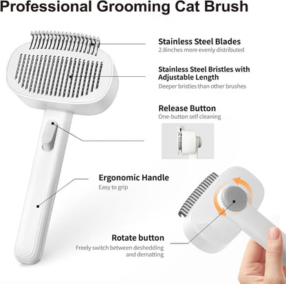 3PCS Undercoat Rake & Metal Comb & Flea Comb for Cats and Dogs, Dual-Sided Dematting and Deshedding, Dog Brush for Shedding Long Hair to Effectively Remove Thick Tangles or Matted Fur, White