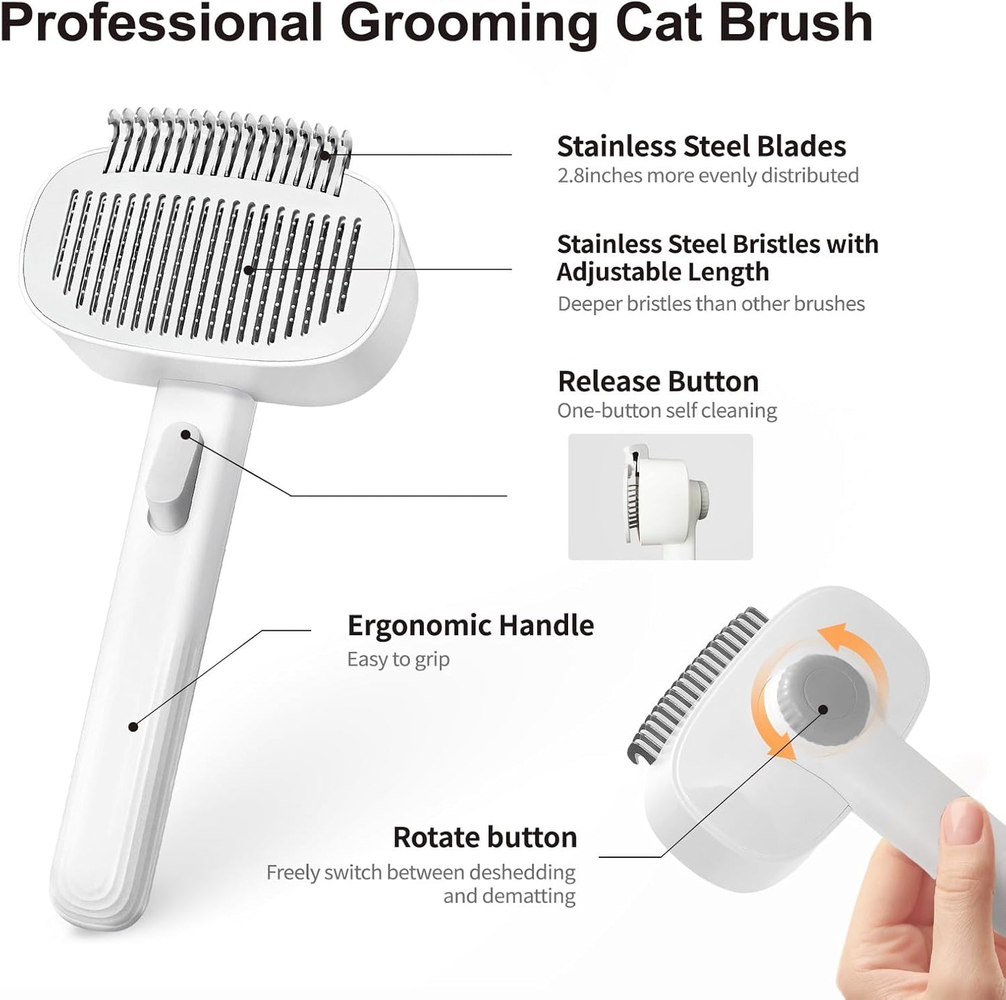 3PCS Undercoat Rake & Metal Comb & Flea Comb for Cats and Dogs, Dual-Sided Dematting and Deshedding, Dog Brush for Shedding Long Hair to Effectively Remove Thick Tangles or Matted Fur, White