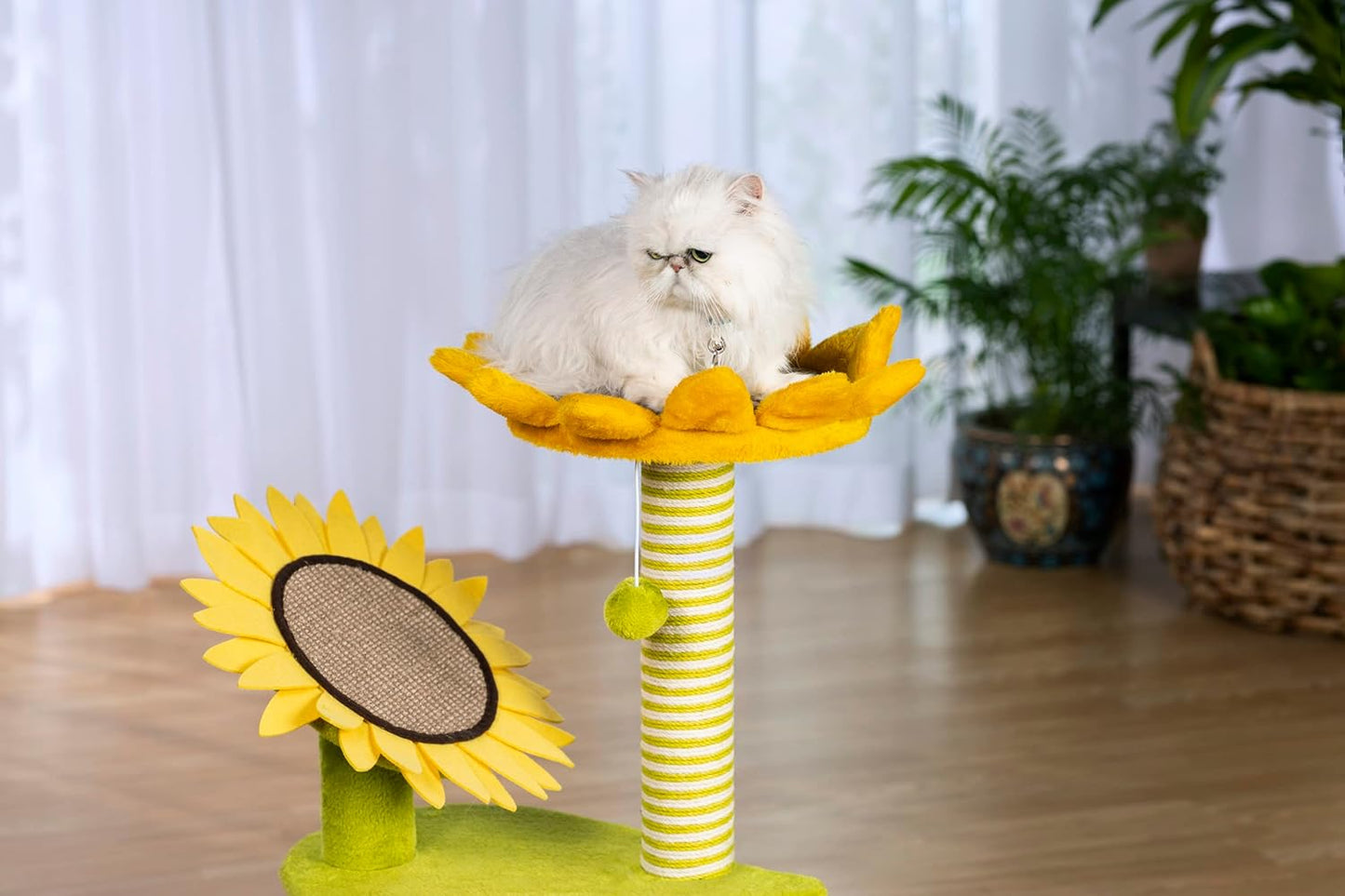 Prevue Pets Sunflower Playground Cat Scratching Post Tree Activity Center with Toy, Green