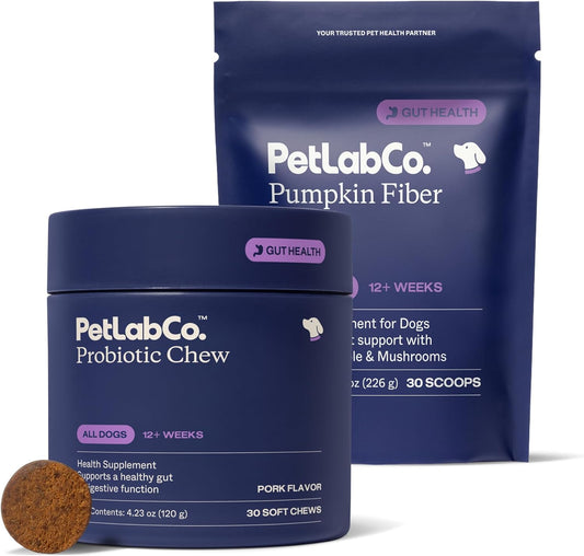 PetLab Co – Gut & Digest Bundle: Pumpkin Powder Blend for Firm Stools & Healthy Digestion. Pork-Flavored Probiotic Chews to Support Gut & Immune Health – Easy to Use – Advanced Formulas