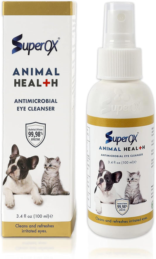 Superox Animal Eye Wash & Tear Stain Remover | Fast Relief from Irritations & Allergies Symptoms | Safe for All Animals | 100 ml (3.38 oz)