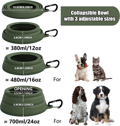 OHMO Lick Mat for Dogs and Cats(Small, Camo&Light Green, 2pcs)&No Spill Collapsible Dog Water Bowl