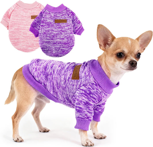 hoyuwak 2 PCS Dog Sweaters for Small Dogs Warm Winter Fall Knit Puppy Sweater Pet Girl Thick Clothes for Chihuahua Yorkie