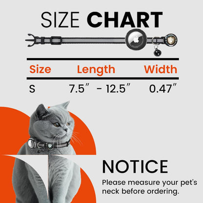 Airtag Cat Collar Breakaway, Reflective Cat Collars with Apple Airtag Holder, Adjustable Kitten Collar with Bells Black