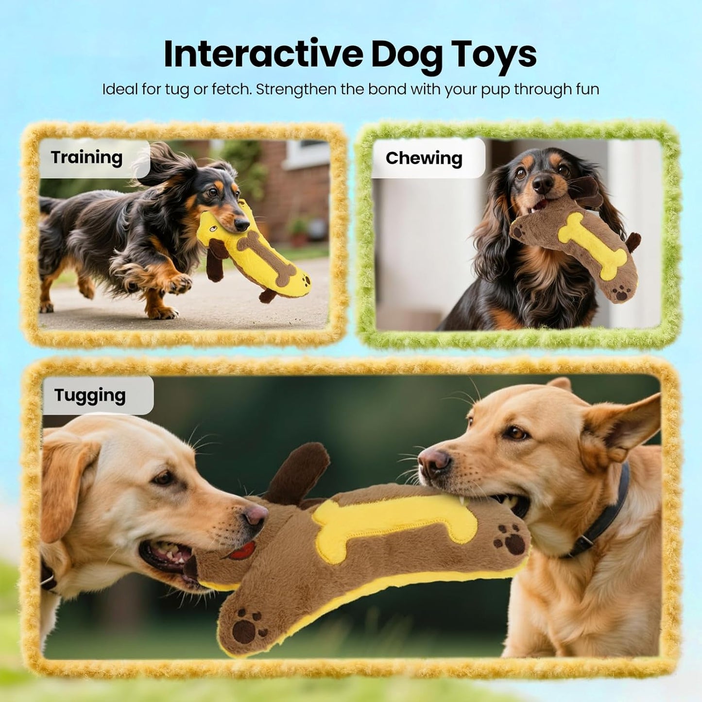 HGB Plush Squeaky Dog Toy- Crinkle Dachshund Puppy Toys for Small Medium Large Breeds, Interactive Stuffed Pet Toy for Teething Chewing Fetch to Keep Them Busy & Anxiety Relief