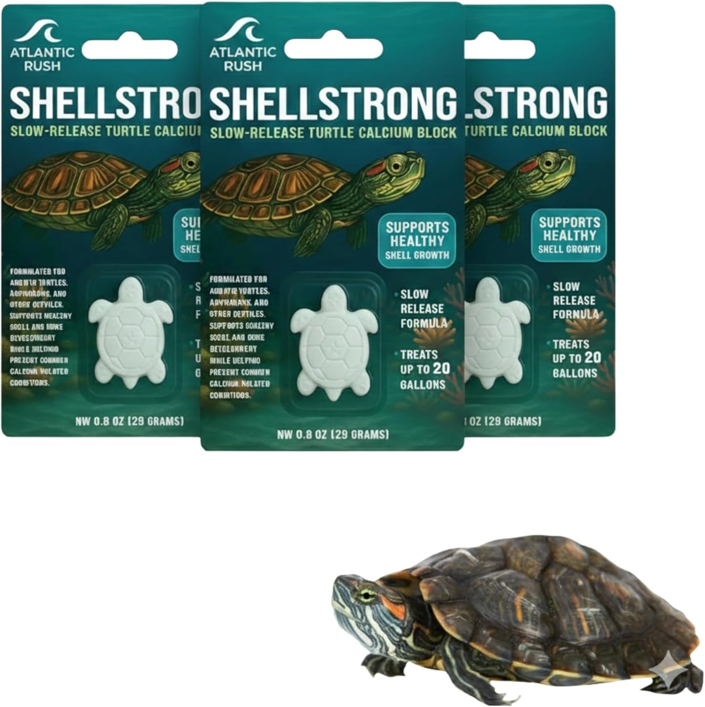 Shellstrong Premium Calcium Block for Aquatic Turtle - Slow Release Water Tank Conditioner - Cuttlebone for Aquarium - Turtle Tank Accessories - 20 Gallon Aquatic Tank Treatment (3 Calcium Blocks)