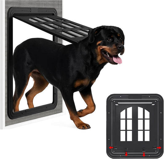 Large Pet Screen Door, 13 x 17 inches, Magnetic Self-Closing Dog Cat Door with 4-Way Entry, Black (Large)